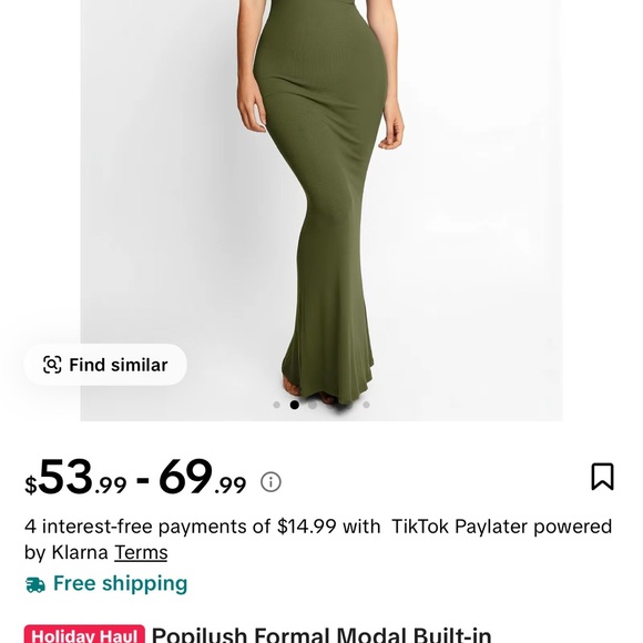 Elegant Olive Green Maxi Dress w/ shapewear - Picture 3 of 6